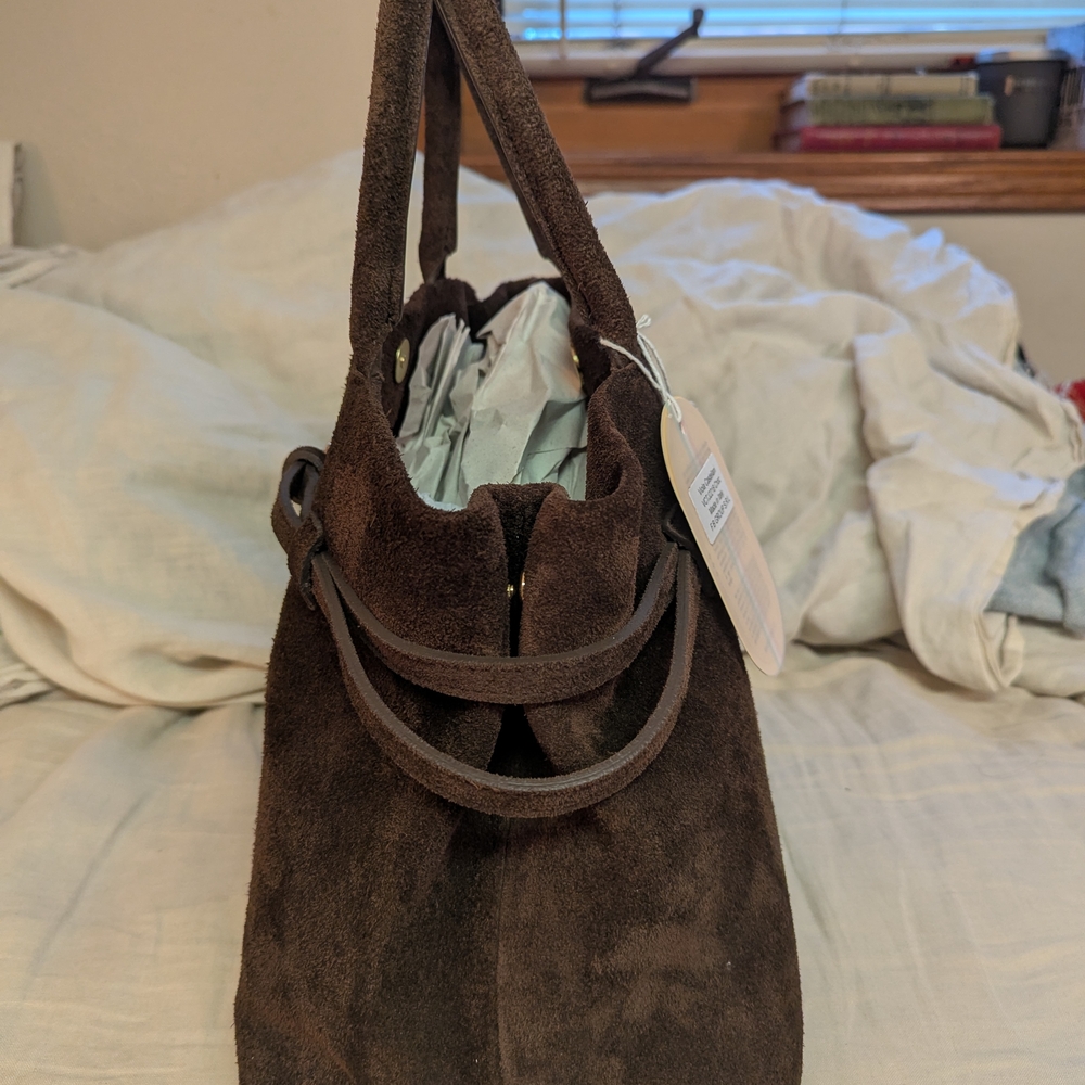 Sophisticated Chocolate Suede Satchel - Picture 2 of 13